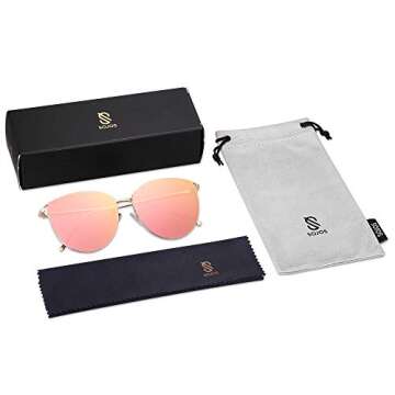SOJOS Mirrored Flat Lens Fashion Sunglasses for Women SJ1085 Gold Frame/Gold Pink Mirrored Lens