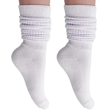 AWS American Made Slouch Scrunch Socks for Women | Knee High Cotton Socks Size 5-10 (White, 2 Pairs)