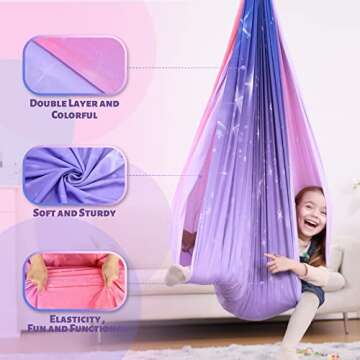 Sensory Swing for Kids & Adults, Indoor & Outdoor, Holds 300lbs, Double Layer Therapy Cuddle Swing f...