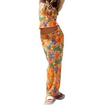 Vintage Lace Maxi Skirt Set Women 2 Piece Outfit Strapless Split Tube Top and Maxi Skirt Set Summer Going Out Streetwear (Floral-Colorful, S)