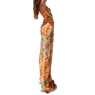 Vintage Lace Maxi Skirt Set Women 2 Piece Outfit Strapless Split Tube Top and Maxi Skirt Set Summer Going Out Streetwear (Floral-Colorful, S)