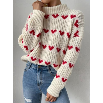 Stylish Cute Heart Cable Knit Sweater for Women