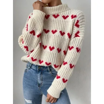 Stylish Cute Heart Cable Knit Sweater for Women