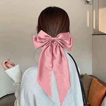 Ribbon Hairclip Vintage Satin Bow Bowknot Hairpin Women Hair Clip (Pink) 1 Count (Pack of 1)