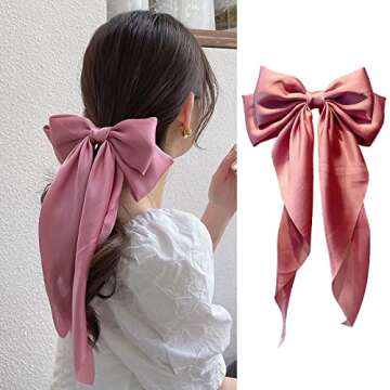 Ribbon Hairclip Vintage Satin Bow Bowknot Hairpin Women Hair Clip (Pink) 1 Count (Pack of 1)