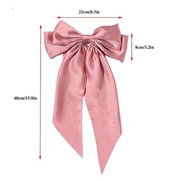 Ribbon Hairclip Vintage Satin Bow Bowknot Hairpin Women Hair Clip (Pink) 1 Count (Pack of 1)