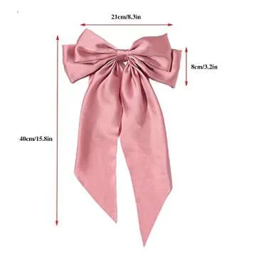 Ribbon Hairclip Vintage Satin Bow Bowknot Hairpin Women Hair Clip (Pink) 1 Count (Pack of 1)