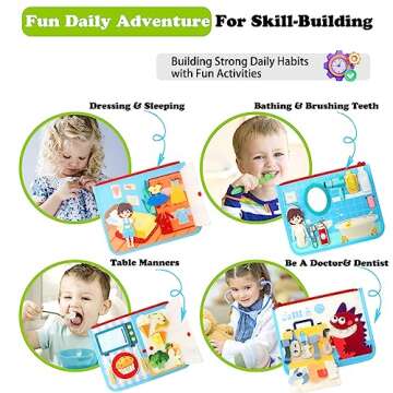 Guolely Busy Board Montessori Toys for 1-6 Years Old - Toddler Travel Toys, Educational Busy Book with 10 Pages Soft Daily Learning Activities - Sensory Toy Gift Ideal for Boys, Girls, Kids