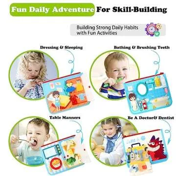 Guolely Busy Board Montessori Toys for 1-6 Years Old - Toddler Travel Toys, Educational Busy Book with 10 Pages Soft Daily Learning Activities - Sensory Toy Gift Ideal for Boys, Girls, Kids