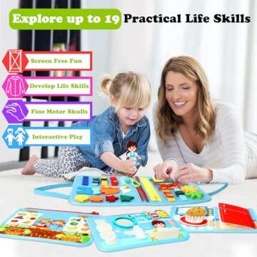 Guolely Busy Board Montessori Toys for 1-6 Years Old - Toddler Travel Toys, Educational Busy Book with 10 Pages Soft Daily Learning Activities - Sensory Toy Gift Ideal for Boys, Girls, Kids
