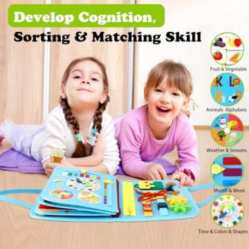 Guolely Busy Board Montessori Toys for 1-6 Years Old - Toddler Travel Toys, Educational Busy Book with 10 Pages Soft Daily Learning Activities - Sensory Toy Gift Ideal for Boys, Girls, Kids