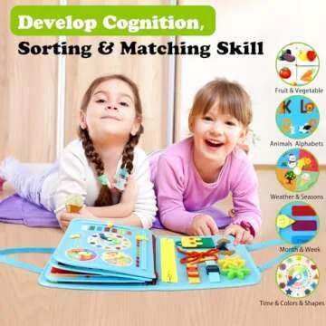 Guolely Busy Board Montessori Toys for 1-6 Years Old - Toddler Travel Toys, Educational Busy Book with 10 Pages Soft Daily Learning Activities - Sensory Toy Gift Ideal for Boys, Girls, Kids