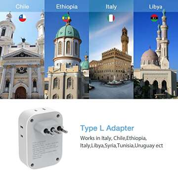 TESSAN Italy Travel Plug Adapter, US to Italian Power Adaptor with 4 Outlets and 3 USB Ports, Type L...