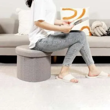 B FSOBEIIALEO Storage Ottoman Cube, Heart Shaped Ottomans with Storage Foot Stool Footrest for Lving Room, Boucle Ottoman Seat for Dorm Room,Faux Teddy Fur, Grey 15"x15"x15"