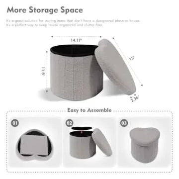 B FSOBEIIALEO Storage Ottoman Cube, Heart Shaped Ottomans with Storage Foot Stool Footrest for Lving Room, Boucle Ottoman Seat for Dorm Room,Faux Teddy Fur, Grey 15"x15"x15"