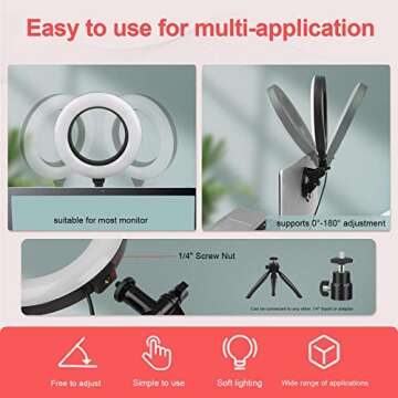 Hagibis Video Conference Lighting Kit,Computer/Laptop Moniter LED Video Light Dimmable 6500K Ring Light for Remote Working,Zoom Call,Self Broadcasting,Live Streaming (Black)