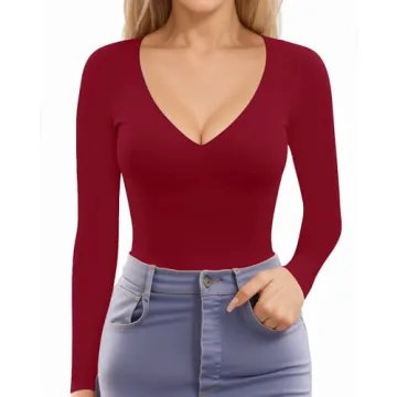 MANGOPOP Stylish Long Sleeve V Neck Tee Shirt for Women