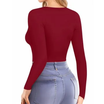 MANGOPOP Stylish Long Sleeve V Neck Tee Shirt for Women