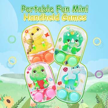 SevenQ Water Games for Kids Handheld, 4 Pack Dinosaur Toys Water Ring Toss Handheld Games Water Toys, Car Game for Kids and Family Stress Relief,Retro Toys Mini Toys for Party Favor Gifts Travel Games