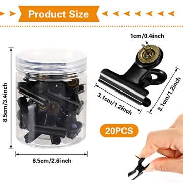 SANNIX 20 Pcs Metal Push Pin Clips 31mm for Bulletin Boards, Black Heavy Duty Clips with Pins for Co...