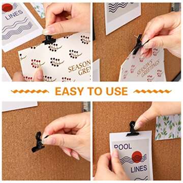 SANNIX 20 Pcs Metal Push Pin Clips 31mm for Bulletin Boards, Black Heavy Duty Clips with Pins for Cork Board Decorations Paper Picture Crafts Calendars Artworks for School Office Home (Black)