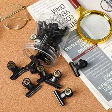 SANNIX 20 Pcs Metal Push Pin Clips 31mm for Bulletin Boards, Black Heavy Duty Clips with Pins for Cork Board Decorations Paper Picture Crafts Calendars Artworks for School Office Home (Black)