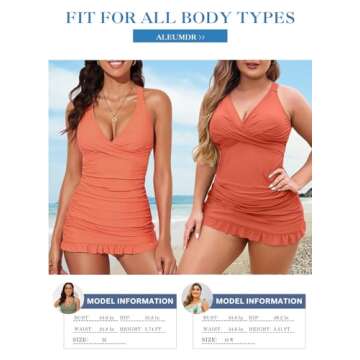 Aleumdr Women Retro Padded Push up Tankini Swimdress Tummy Control Skirted Two Piece Tankini Tops with Bikini Bottoms Twist Swimwear Orange Small