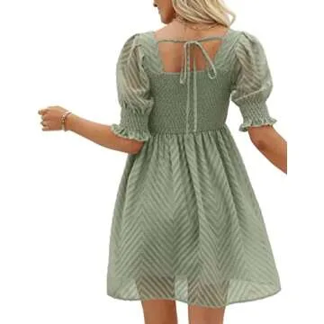 WEESO Spring Dresses for Women 2023 Fairy Babydoll Dress Sage Green S