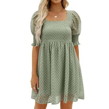 WEESO Spring Dresses for Women 2023 Fairy Babydoll Dress Sage Green S