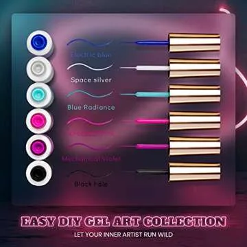 Beetles Gel Liner Nail Polish, 6 Colors Nail Art Paint for Swirl Nails Neon Blue Hot Pink Sliver Glitter Gel Polish Cyberpunk's Futurism Built Thin Nail Art Brush in Gel Pens Gel Art Polish