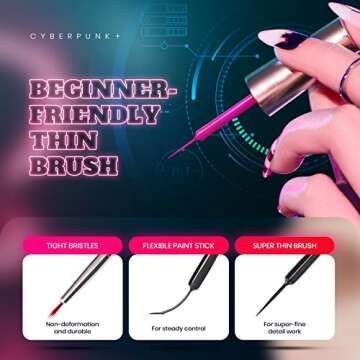 Beetles Gel Liner Nail Polish, 6 Colors Nail Art Paint for Swirl Nails Neon Blue Hot Pink Sliver Glitter Gel Polish Cyberpunk's Futurism Built Thin Nail Art Brush in Gel Pens Gel Art Polish