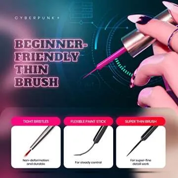 Beetles Gel Liner Nail Polish, 6 Colors Nail Art Paint for Swirl Nails Neon Blue Hot Pink Sliver Glitter Gel Polish Cyberpunk's Futurism Built Thin Nail Art Brush in Gel Pens Gel Art Polish