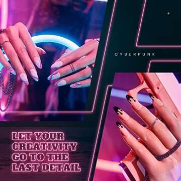 Beetles Gel Liner Nail Polish, 6 Colors Nail Art Paint for Swirl Nails Neon Blue Hot Pink Sliver Glitter Gel Polish Cyberpunk's Futurism Built Thin Nail Art Brush in Gel Pens Gel Art Polish