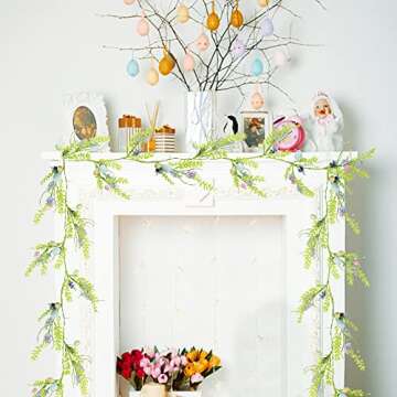 DR.DUDU 6 FT Easter Garland, Lighted Artificial Garlands with Egg, 20 LED Lights Spring Floral Garland, Easter Decorations for Home Kitchen Mantle Fireplace, Indoor Outdoor Holiday Party Decor