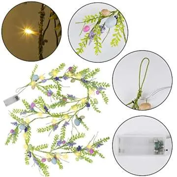 DR.DUDU 6 FT Easter Garland, Lighted Artificial Garlands with Egg, 20 LED Lights Spring Floral Garland, Easter Decorations for Home Kitchen Mantle Fireplace, Indoor Outdoor Holiday Party Decor