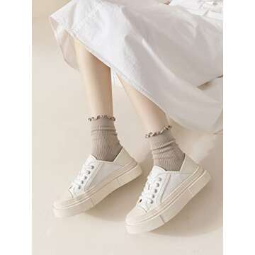 ACCFOD Cute Ruffle Socks for Women, Frilly Socks for Women Cute Ankle Crew Socks - Neutral Color