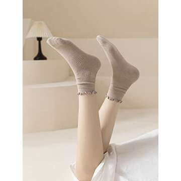 ACCFOD Cute Ruffle Socks for Women, Frilly Socks for Women Cute Ankle Crew Socks - Neutral Color