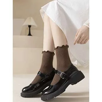 ACCFOD Cute Ruffle Socks for Women, Frilly Socks for Women Cute Ankle Crew Socks - Neutral Color