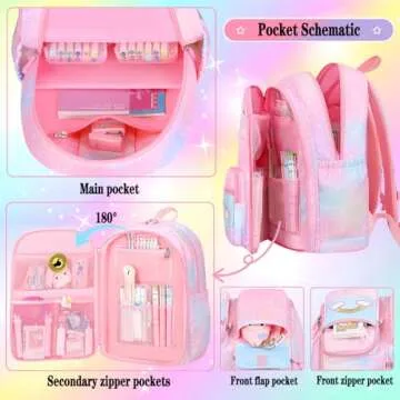 Jcobvig Kawaii Backpack For Girls Kids,Cute Student School Backpack With Pen Bag,Purple Aesthetic Starry Rainbow Laptop Travel Bag (Purple Medium 16.5in