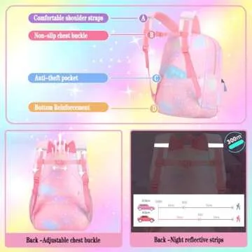 Jcobvig Kawaii Backpack For Girls Kids,Cute Student School Backpack With Pen Bag,Purple Aesthetic Starry Rainbow Laptop Travel Bag (Purple Medium 16.5in