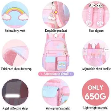 Jcobvig Kawaii Backpack For Girls Kids,Cute Student School Backpack With Pen Bag,Purple Aesthetic Starry Rainbow Laptop Travel Bag (Purple Medium 16.5in