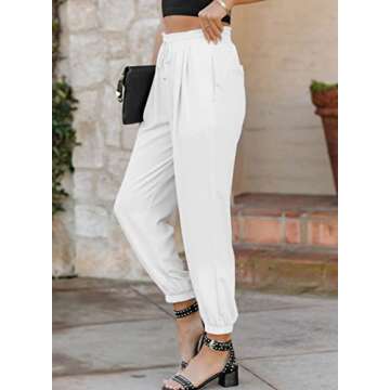 Dokotoo Womens Joggers Scrub Pant Business Work Casual Drawstring High Waist Cute Joggers Plus Size Flowy Hiking Pants for Women White Medium