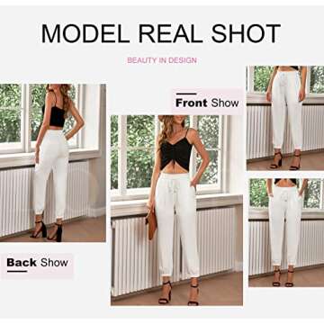 Dokotoo Womens Joggers Scrub Pant Business Work Casual Drawstring High Waist Cute Joggers Plus Size Flowy Hiking Pants for Women White Medium