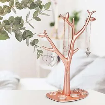 Metal Jewelry Tree Stand- Elegant, Classy Jewelry Organizer Stand- Durable Tree Jewelry Holder Stand for Necklaces, Rings & More- Hanging Metal Jewelry Display Stand- Decorative Necklace Holder