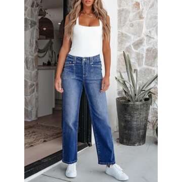 Astylish Wide Leg Jeans for Women High Waisted Straight Leg Denim Pants Casual Jean Stretch Trousers Light Blue Size 10