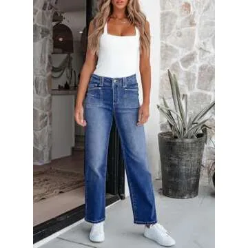 Astylish Wide Leg Jeans for Women High Waisted Straight Leg Denim Pants Casual Jean Stretch Trousers Light Blue Size 10