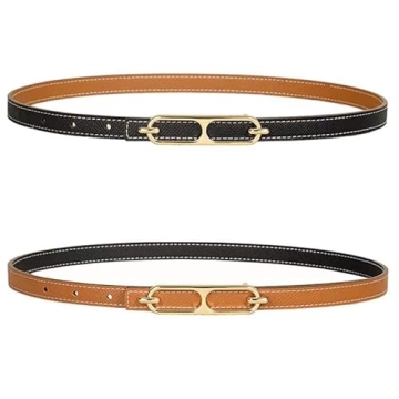 SUPLEAP Women's Reversible Leather Belt Gold Buckle