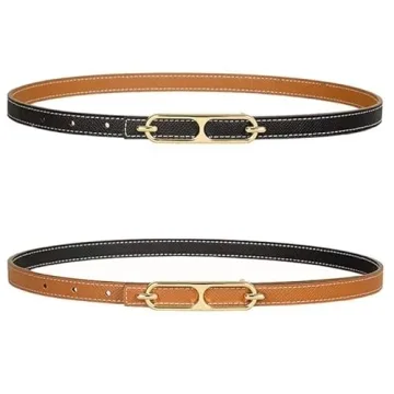 SUPLEAP Women's Reversible Leather Belt Gold Buckle