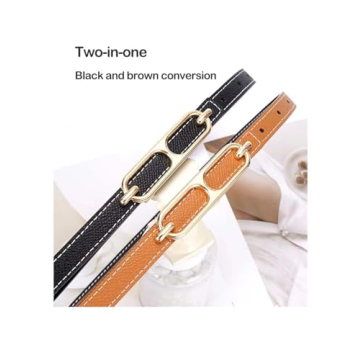 SUPLEAP Women's Reversible Leather Belt Gold Buckle