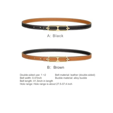 SUPLEAP Women's Reversible Leather Belt Gold Buckle